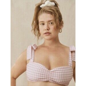 HTF Reformation Poire Tie Strap Bikini Top Pink Gingham Tie Bow Straps Large